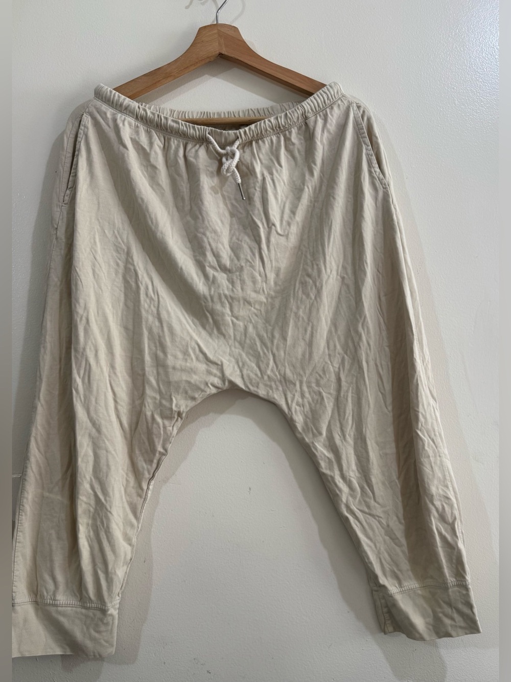 mantra Cream Drop-Crotch Drawstring Joggers